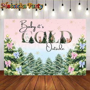 Mocsicka Baby It’s Cold Outside Backdrop for Baby Shower