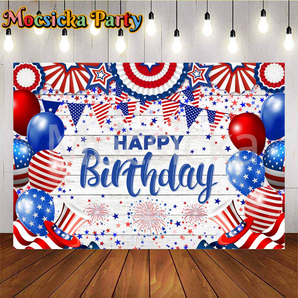 Mocsicka 4th of July Birthday Backdrop American Flag Independence Day Birthday Party Backdrop