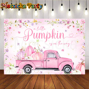 Mocsicka A little pumpkin is on the way with pink car for Baby shower