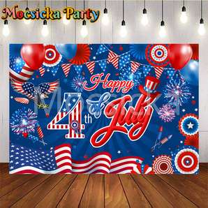 Mocsicka Happy 4th Of July Flag Eagle Fireworks Celebration Independence Day Party Backdrop
