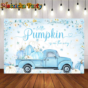 Mocsicka A little pumpkin is on the way with blue car for Baby shower