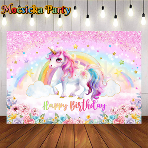 Mocsicka Unicorn Happy Birthday Backdrop