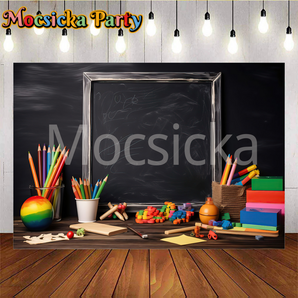Mocsicka Back to School Art Supply and Chalkboard Creative Space Party Backdrop