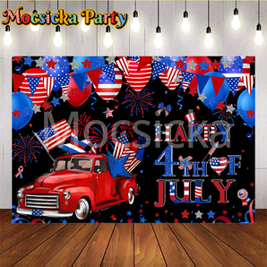 Mocsicka Happy 4th Of July Balloons Ribbons Fireworks Celebration Independence Day Party Black Backdrop