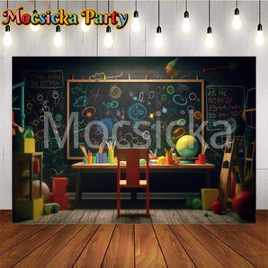 Mocsicka Back to School Colorful Chalkboard Study Nook Party Backdrop