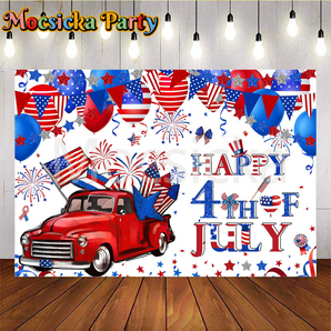 Mocsicka Happy 4th Of July Balloons Ribbons Fireworks Celebration Independence Day Party White Backdrop