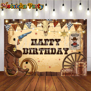Mocsicka Western Cowboy Happy Birthday Backdrop