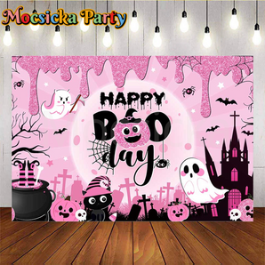 Mocsicka HAPPY BOO DAY for Halloween Backdrop
