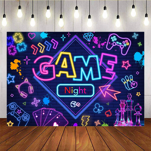 Mocsicka Neon Game Night Party Photo Backdrop