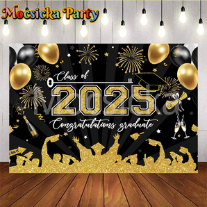 Mocsicka Class Of 2025 Graduation Celebrate Black Photo Backdrop