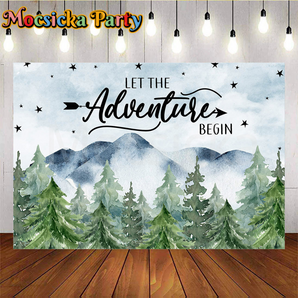 Mocsicka Let The Adventure Begin Forest Backdrop for Baby Shower