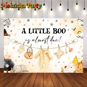 Mocsicka A Little BOO is almost due Backdrop Baby Shower Backdrop