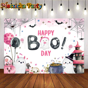 Mocsicka HAPPY BOO DAY for Halloween Backdrop