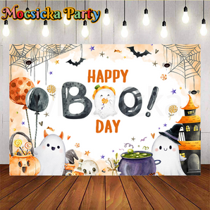 Mocsicka HAPPY BOO DAY for Halloween Backdrop