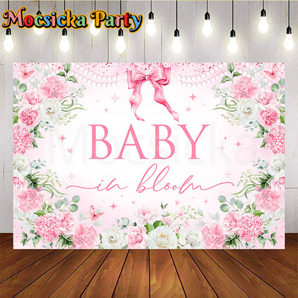 Mocsicka Baby in Bloom in pink bow for Baby shower