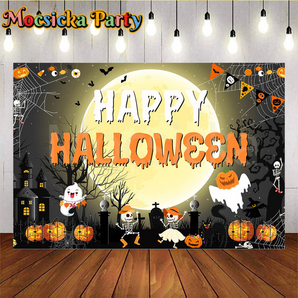 Mocsicka Spooky Night with Full Moon Halloween Backdrop