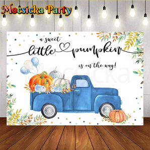 Mocsicka Sweet pumpkin is on the way in blue car for Baby shower