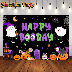 Mocsicka HAPPY BOO DAY for Halloween Backdrop