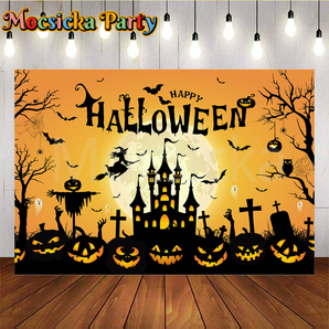 Mocsicka Spooky Black Pumpkin Backdrop for Halloween