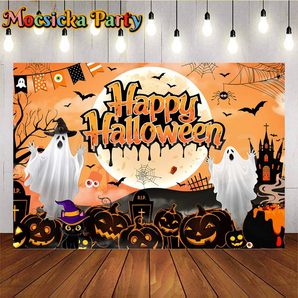 Mocsicka Spooky Ghost Pumpkin Backdrop for Halloween