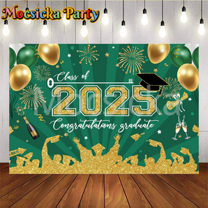 Mocsicka Class Of 2025 Graduation Celebrate Green Photo Backdrop