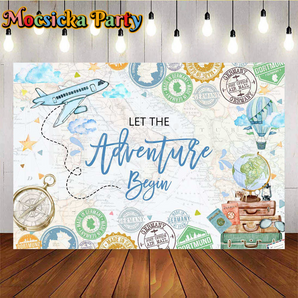 Mocsicka Let The Adventure Begin Travel Backdrop for Baby Shower