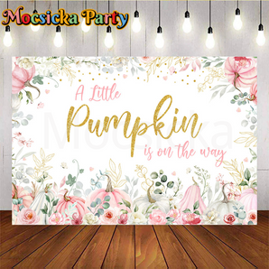 Mocsicka A Little Pumpkin is on the Way Baby Shower Backdrop
