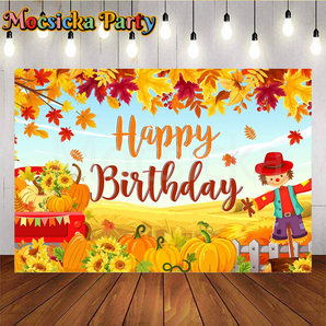 Mocsicka Happy Birthday with Maple Leaf in fall for Birthday