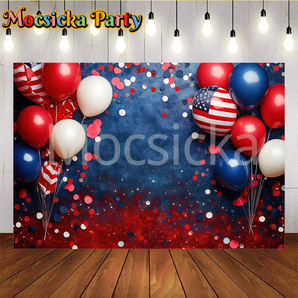 Mocsicka Blue White And Red Balloons American Independence Day Party Backdrops II