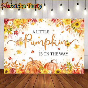 Mocsicka A Little Pumpkin is on the Way Baby Shower Backdrop