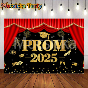 Mocsicka Red Curtain Prom 2025 Graduation Party Photo Backdrop