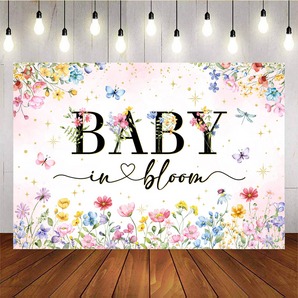 Mocsicka Wildflower Backdrop Baby in Bloom Floral Baby Shower Backdrop
