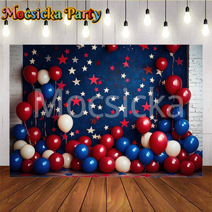 Mocsicka Blue White And Red Balloons American Independence Day Party Backdrops I