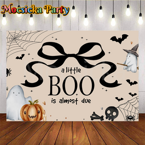 Mocsicka A Little BOO is almost due Backdrop bow Baby Shower Backdrop