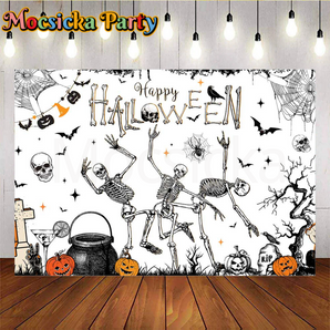 Mocsicka Happy Halloween with three skeletons for Halloween