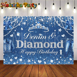 Mocsicka Denim & Diamond Backdrop for Birthday Party