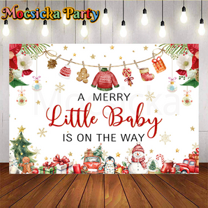 Mocsicka A MERRY Little BABY is on the Way Baby Shower Backdrop