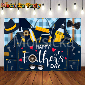 Mocsicka Blue Tie Fixing Tools Fathers Day Party Decorations Photo Backdrop
