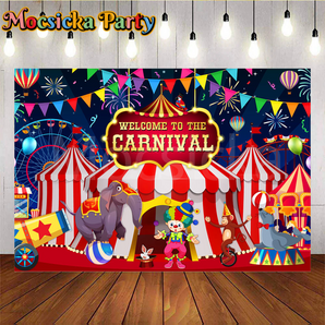 Mocsicka Welcome to the Carnival Backdrop for Birthday Party