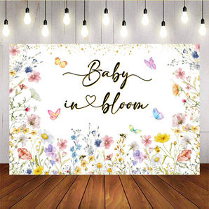 Mocsicka Baby in Bloom Baby Shower Backdrop for Girl Wildflower Baby Shower Party Decorations Gold Glitter Butterfly Photography Backdrop