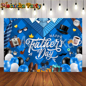 Mocsicka Affirmation Camera Happy Father's Day Blue Photo Backdrop