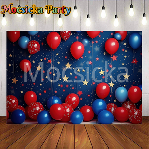 Mocsicka Blue And Red Balloons American Independence Day Party Backdrops