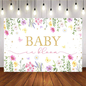 Mocsicka Baby in Bloom Backdrop Flowers Girl Baby Shower Party Decorations Floral Nature Baby Shower Background Photography Backdrop