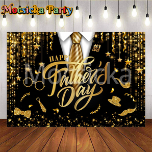 Mocsicka Happy Father's Day With Gold Stars And Tie Photo Backdrop