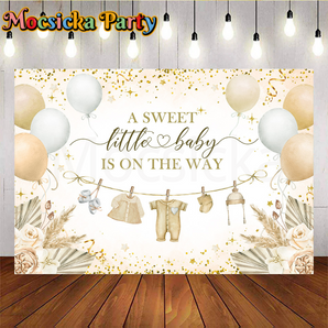 Mocsicka A Sweet Little Baby Is On The Way Backdrop with Yellow Balloons for Baby Shower