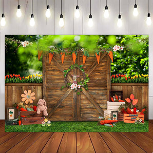 Mocsicka Spring Easter Party Wooden Door Family Photo Backdrop