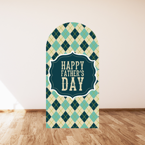 Mocsicka Dark Green Checkered Pattern Happy Father's Day Double-printed Arch Cover Backdrop