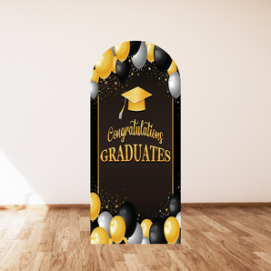 Mocsicka Black and Golden Balloons Congratulations Graduates Double-printed Arch Cover Backdrop