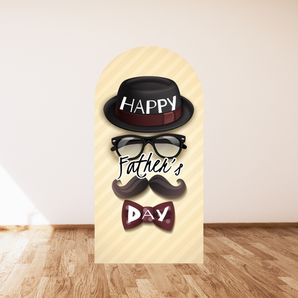Mocsicka Black Hat Glasses Beard and Bow Tie Double-printed Arch Cover Backdrop for Father's Day
