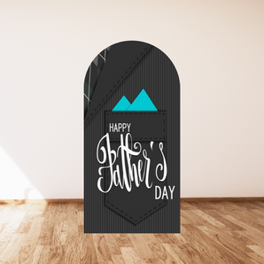 Mocsicka Gentleman Black Suit Blue Pocket Square Happy Father's Day Double-printed Arch Cover Backdrop